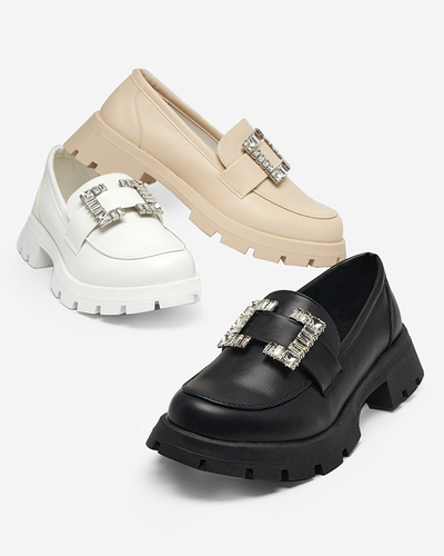 Matt black women's shoes with a silver Vusito buckle - Footwear