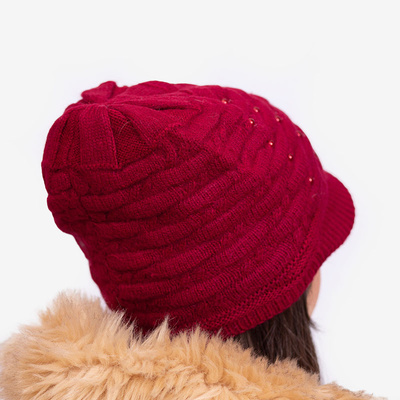 Ladies 'maroon warm hat with pearls - Accessories