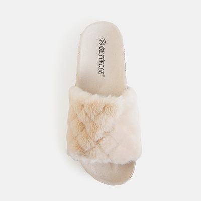 Women's beige slippers with fur Kaspiania - Footwear