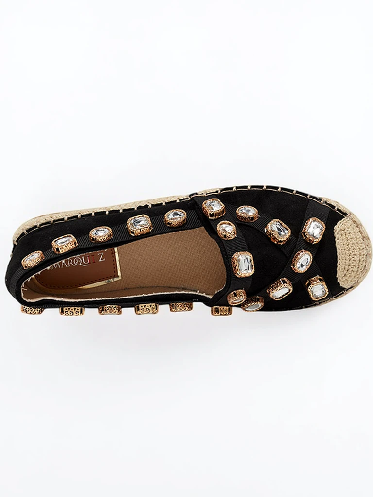 Black women's espadrilles with Wamba crystals - Footwear