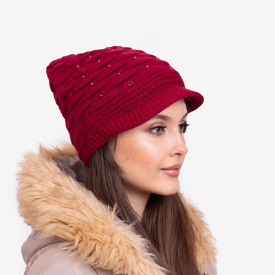 Ladies 'maroon warm hat with pearls - Accessories