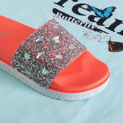 Orange women's platform sandals with cubic zirconia Sailor - Footwear