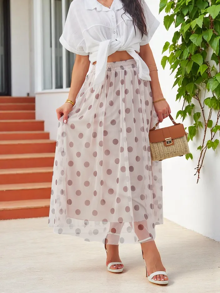 Юбка средней длины из вискозы с тулью в горошек Royalfashion