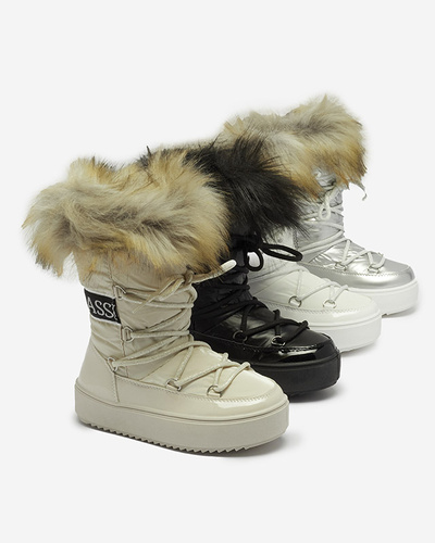 Black children's slip-on shoes a'la snow boots with fur Asika - Footwear