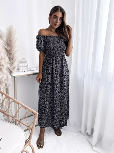 Black women's floral midi dress - Clothing