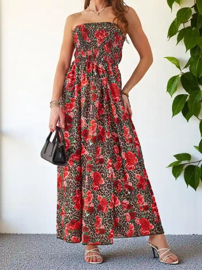 Royalfashion Rakstaina sieviešu midi kleita bez piedurknēm ar plašu elastīgu joslu un šķēlumiem apakšā