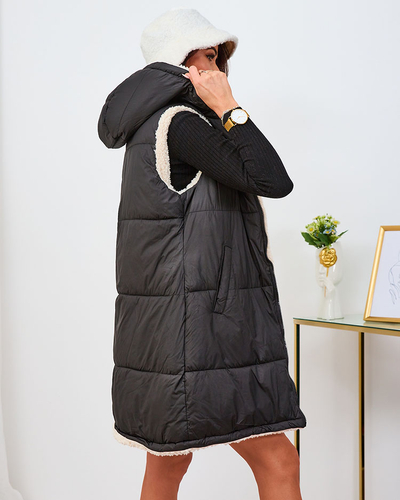 Royalfashion Melnas un krēmkrāsas krāsas garā divpusējā sieviešu veste