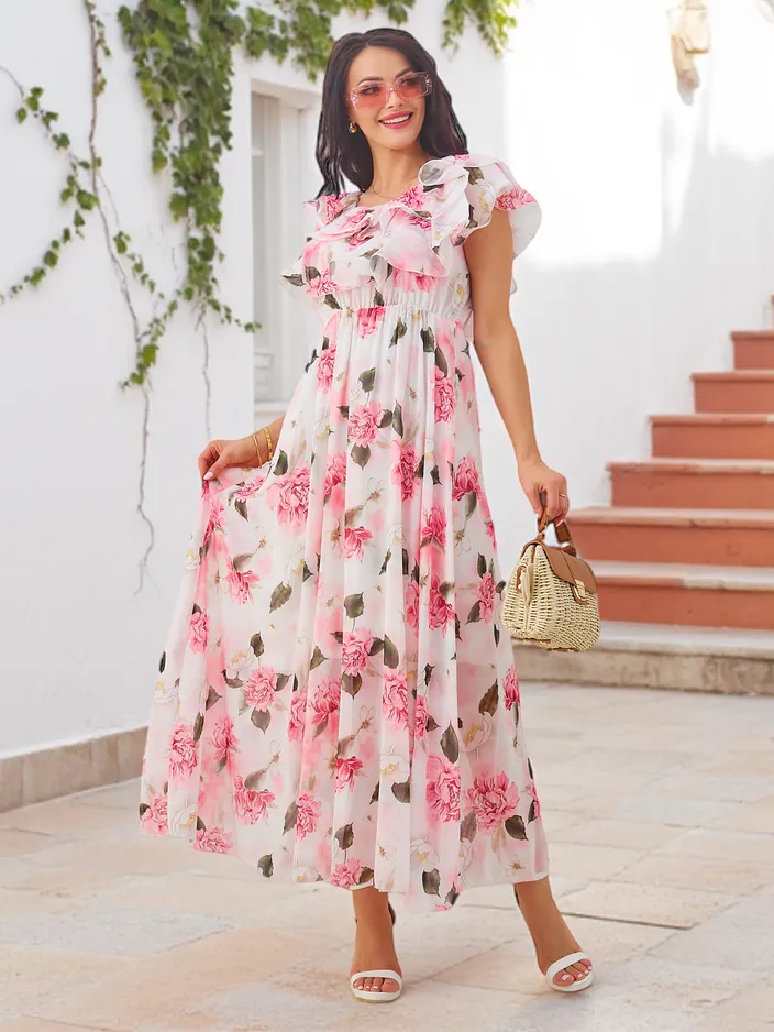 Royalfashion Women's off-the-shoulder dress with short sleeves in a variety of floral patterns