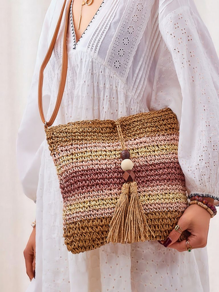 Royalfashion Mazs salmu sieviešu rokas somiņa ar svītrainu rakstu, piekariņu Mini