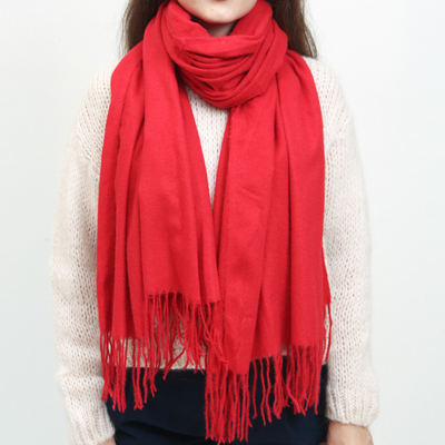 Red large warm scarf with tassels - Accessories