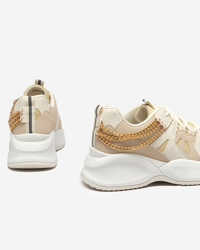 Ladies' beige sneakers with a hidden wedge and a Kermona chain - Footwear