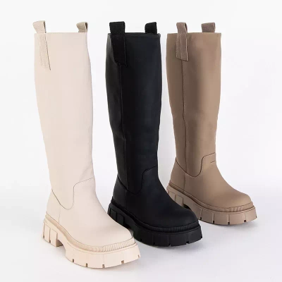 OUTLET Beige women's mid-calf boots Oledd- Footwear