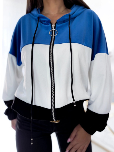 Royalfashion Blue-white-black unzipped women's hoodie