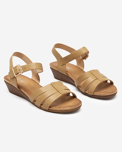 Beige women's sandals on a low wedge heel Nectiso - Shoes