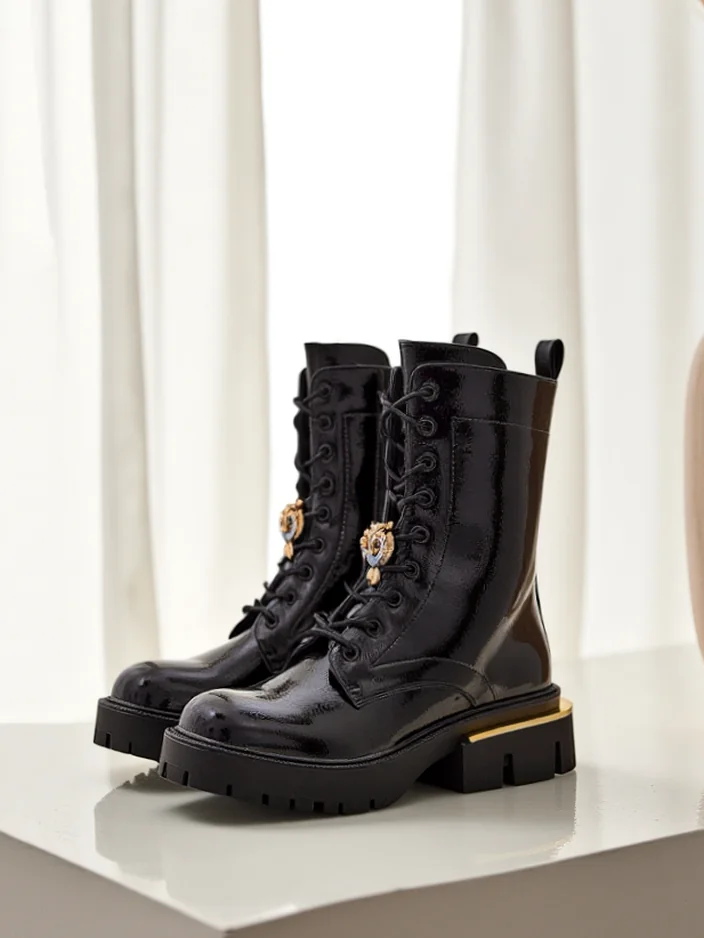 Royalfashion Women's patent leather worker ankle boots Tesiolle