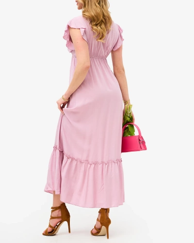 Women's pink long dress with lace - Clothing