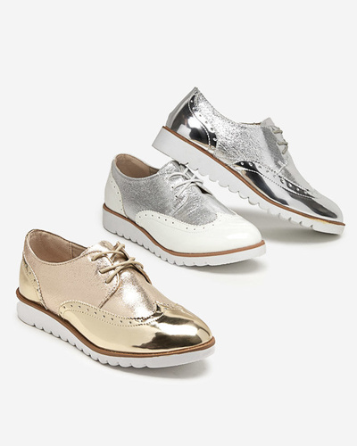 Gold women's shoes with glittery silver retinis inserts - Footwear