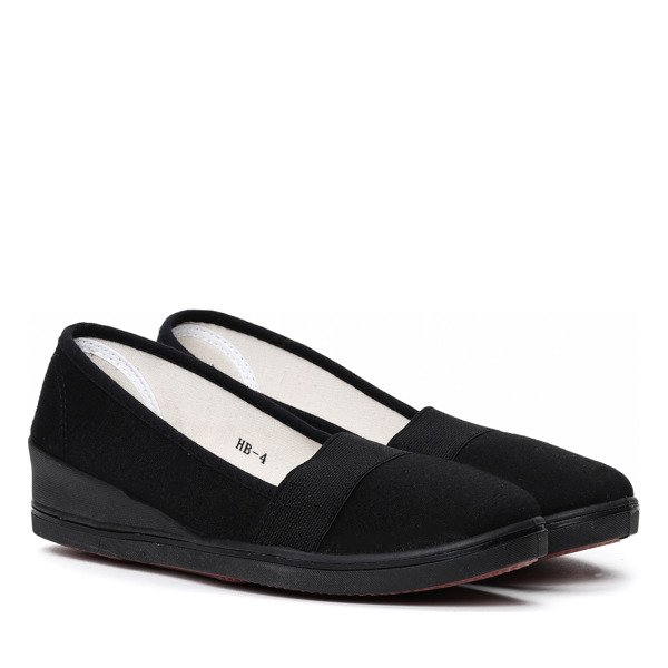 Czarne baleriny na koturnie z gumką Merry- Obuwie