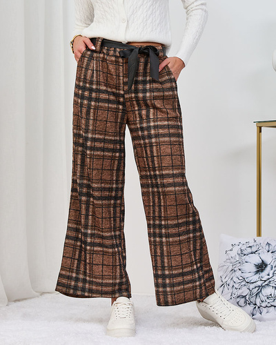 Royalfashion Camel women's wide plaid pants