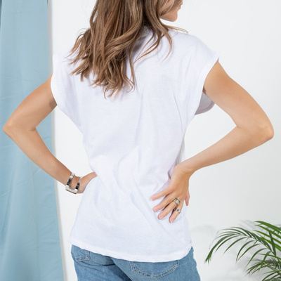 Women's white T-shirt with lettering - Clothing