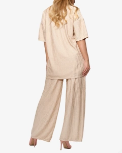 Women's ribbed set in beige- Clothing