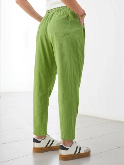 Royalfashion Women's plain cotton trousers with a tie at the waist