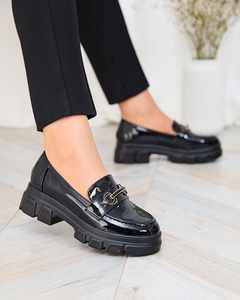 Royalfashion Lacquered black moccasins with decoration on the nose Alomea