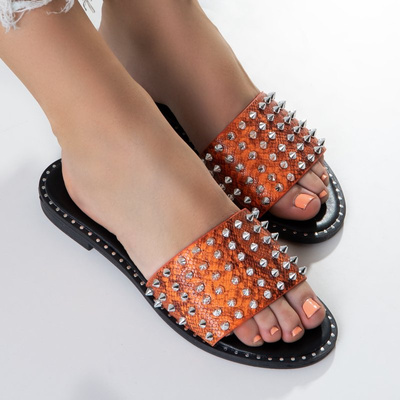 Orange women's sandals with Maurella studs and jets - Footwear