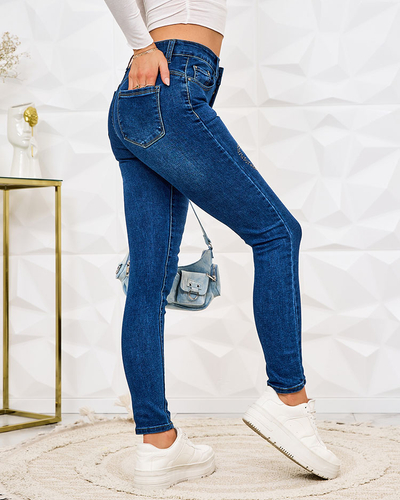 Royalfashion Sieviešu cauruļveida džinsi ar cirkoniem