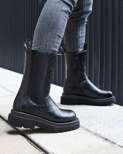 Black women's boots with embossing Ahetto- Footwear