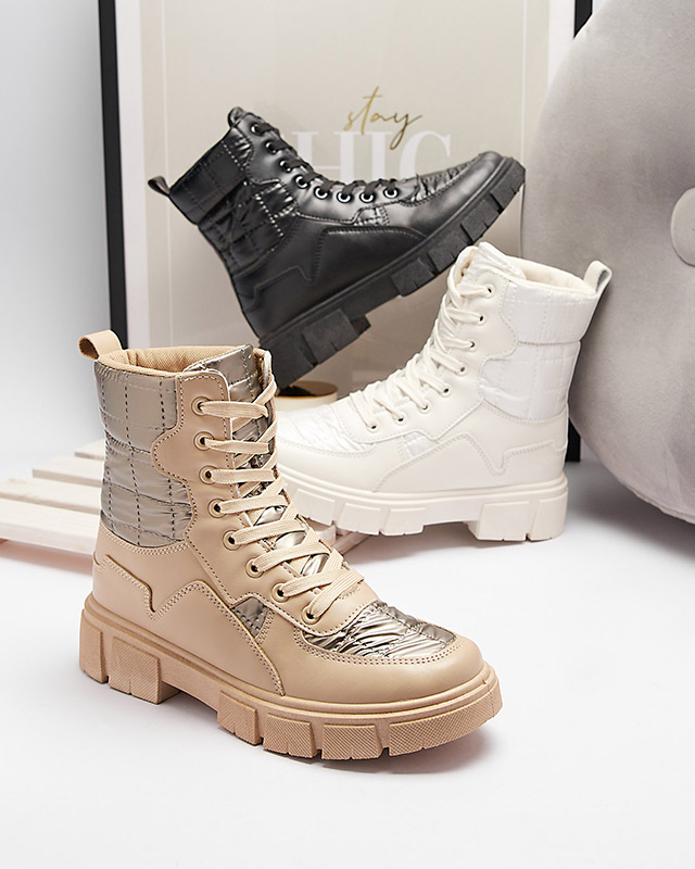 Calista Obuwie Damskie Modne Plaski Botki Kremowe