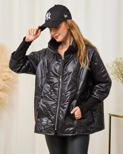 Royalfashion Black Women's Quilted Jacket with Patch