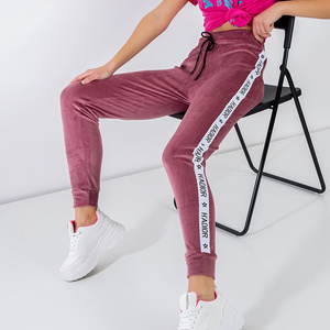 Pink women's sweatpants with stripes - Clothing