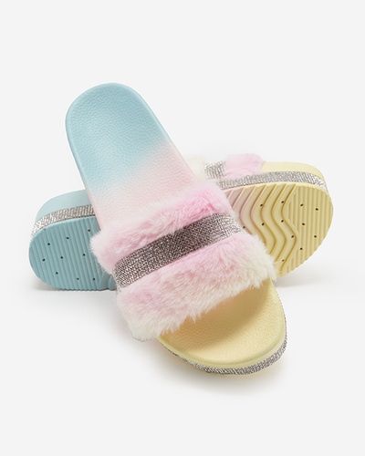 Multicolored women's slippers with fur and cubic zirconia Zerika - Footwear