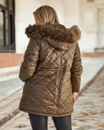 Royalfashion Sieviešu stepēta jaka tumši zaļā krāsā