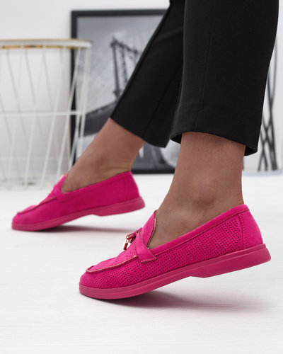 Women's openwork moccasins with gold embellishment in fuchsia Sulewia- Footwear