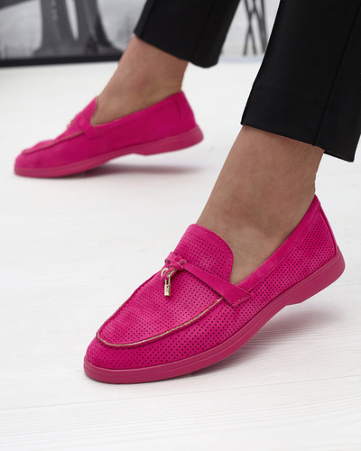 Women's openwork moccasins with gold embellishment in fuchsia Sulewia- Footwear