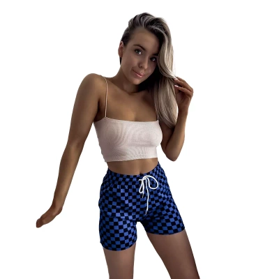 Navy-blue women's checkered fabric short shorts PLUS SIZE- Clothing