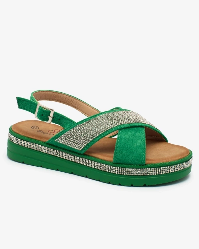 Royalfashion Green women's eco-suede sandals with zircons Trikys