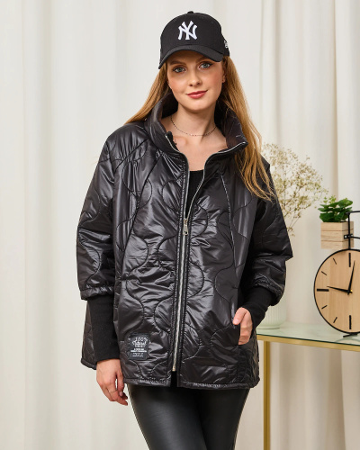 Royalfashion Black Women's Quilted Jacket with Patch