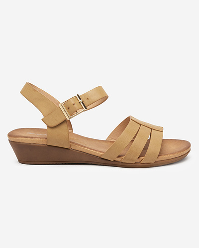 Beige women's sandals on a low wedge heel Nectiso - Shoes