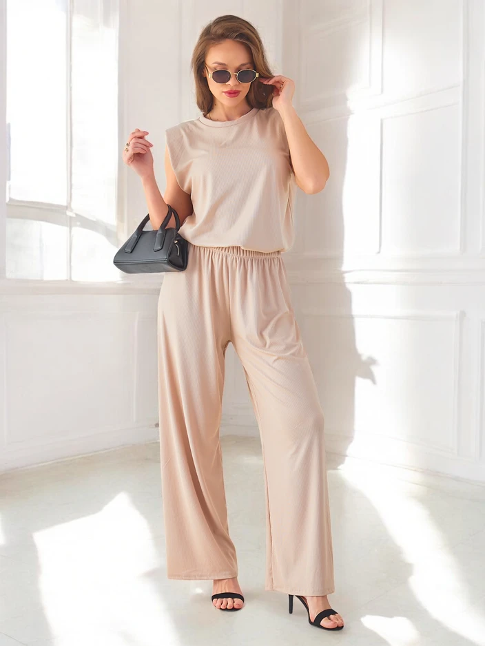 Royalfashion Women's ribbed viscose set, sleeveless with flared pants