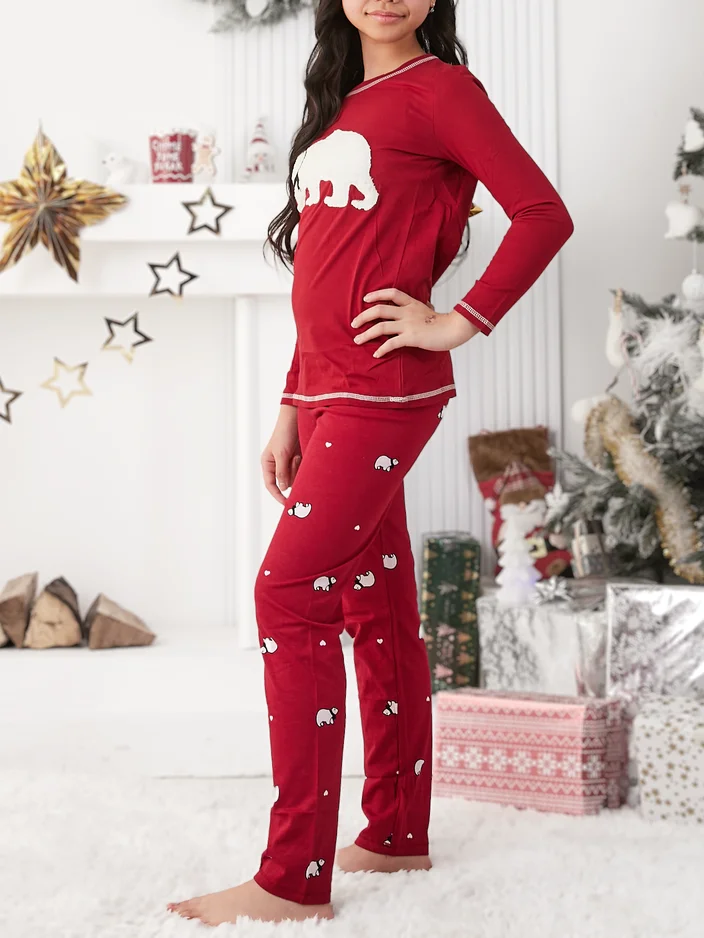 Royalfashion Ziemassvētku kokvilnas bērnu pidžamas ar polāro lāci