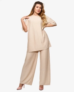 Women's ribbed set in beige- Clothing