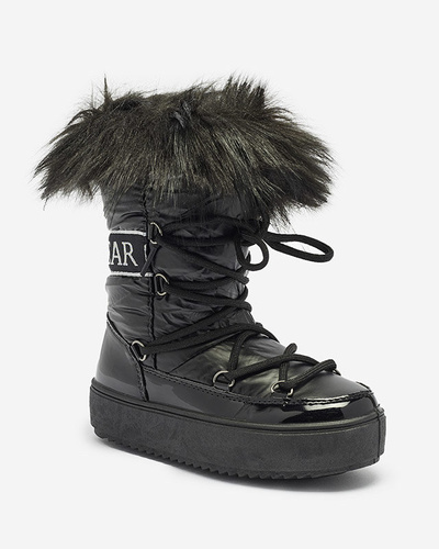 Black children's slip-on shoes a'la snow boots with fur Asika - Footwear