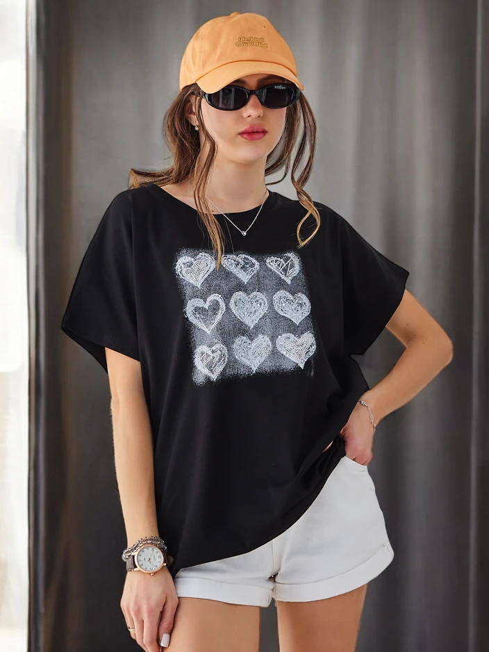Royalfashion Women's Cotton T-Shirt A lot of Hearts