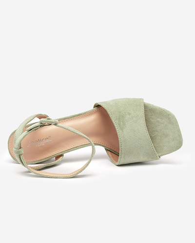 Green women's eco suede sandals on the post Herra - Footwear