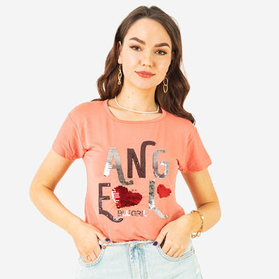 Coral Women's Sequin T-Shirt - Clothing