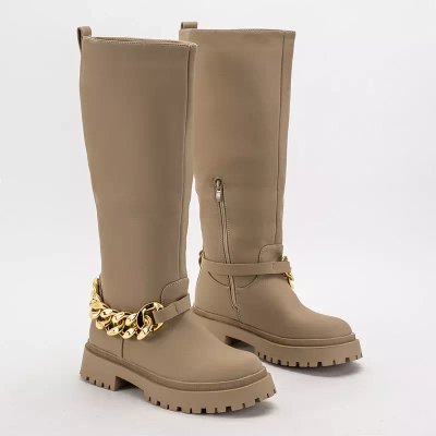 OUTLET Beige women's knee-high boots Filusio - Footwear