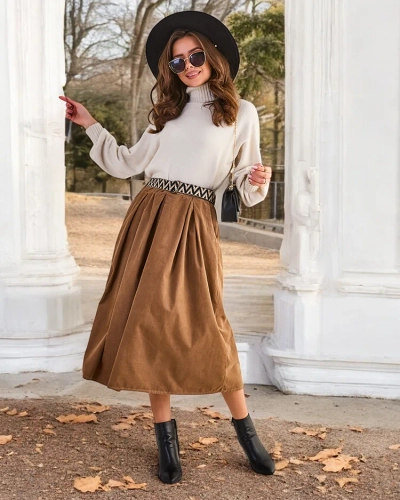 Royalfashion Sieviešu velveta vidēja garuma svārki